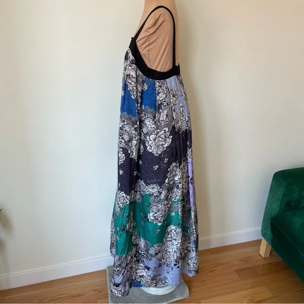 Anthropologie Atsu Black Multi Motif Floral Printed Square Neck Maxi Dress NWT M